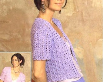 Womens Lacy Lace Short Sleeve Cardigan Jacket Bolero 28 - 38"  DK 8ply Light Worsted pdf download DK Knitting Pattern