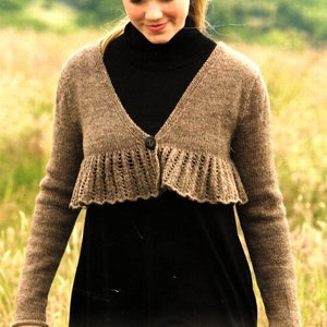 Womens Lace Peplum Short Cardigan Bolero Shrug  32" - 38" ~ DK 8 Ply Light Worsted Knitting Pattern PDF Instant download