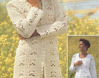 Easy Beginner Crochet Summer V Neck Cardigan Long or Short  36"- 44" Womens Dk 8 Ply Light Worsted Instant PDF Download Pattern