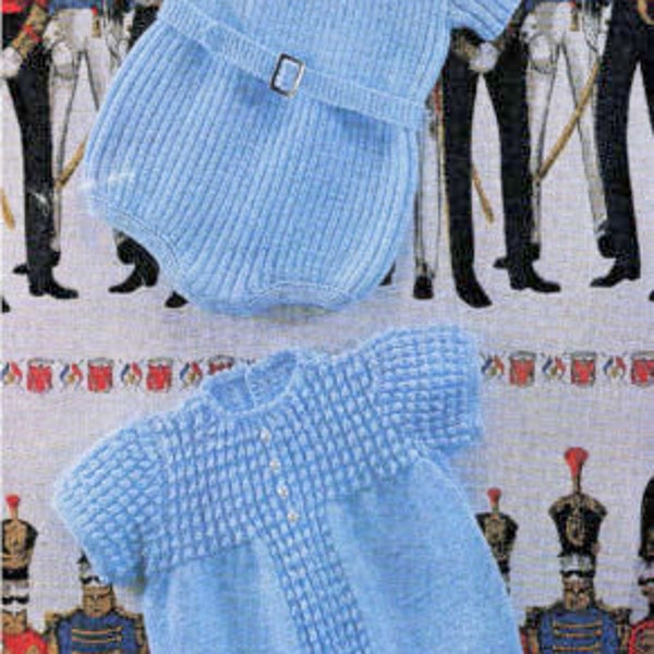 Vintage Baby Ribbed & Patterned Rompers 19" - 22  ~ 4 Ply FingeringWool Knitting Pattern PDF Instant download