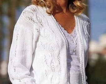 Womens Lacy Cardigan Summer Top Leaf Motif 30 - 42"  Cotton 4 Ply Fingering pdf download Knitting Pattern