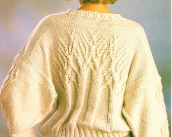 Womans Ladies Tree Sweater with motif Front & Back  32" - 38" ~ Aran  Knitting Pattern PDF Instant download