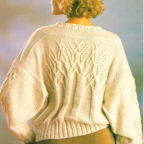 Womans Ladies Tree Sweater with motif Front & Back  32" - 38" ~ Aran  Knitting Pattern PDF Instant download