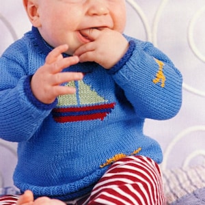 Nautical Boat Ship Fish Baby Boy Girl Sweater 6 mths - 4 yrs  ~ Cotton DK Knitting Pattern  -  Downloadable PDF