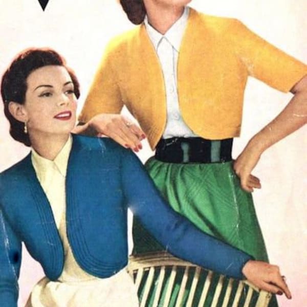 Vintage Womens Bolero Shrug Short & Long Sleeve 34" - 36" ~ 5 Ply Kwicknit Knitting Pattern PDF Instant download