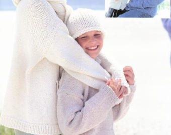 Easy Hooded Sweater Jumper Hoodie Pockets Slouchy Oversized Womens Mens Childs  24 - 43" ~ Bulky Chunky 12 Ply Knitting Pattern PDF Download