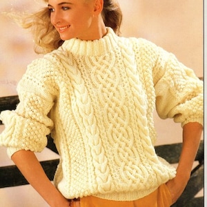 Celtic Knot Aran Cable Crew Neck Womens Ladies Sweater  32" -44"  Aran 10 ply Knitting Pattern Instant Download Pdf