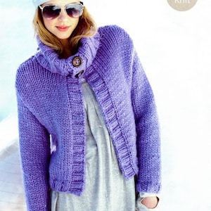 Easy Quick Knit Beginner Stocking & Garter Stitch Womens Jacket  ~ Super Chunky Bulky 14 Ply Wool ~ 32&quot; -42 &quot; Knitting Pattern PDF  download