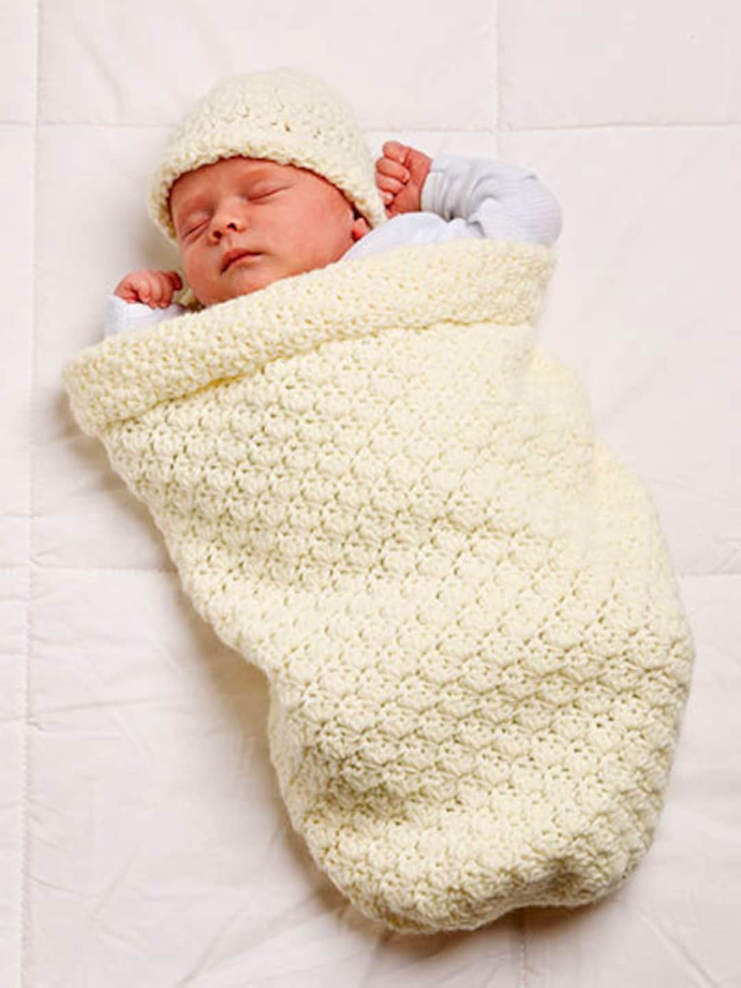 Easy Baby Cocoon Bunting Sleeping Bag & Hat 03 Mths aran 10 Ply Worsted Crochet Pattern PDF