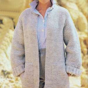 Easy Garter Stitch Woman&#39;s Chunky Edge to Edge Jacket Cardigan Pockets 34&quot; -38&quot;  ~  Chunky 12 Ply Wool Knitting Pattern PDF Instant download
