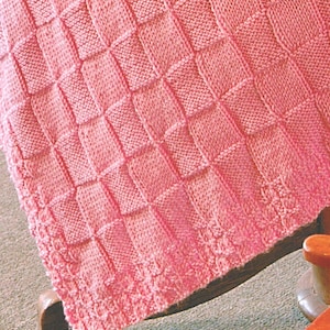 Easy Beginner Simple Plain & Purl Block Square Aran Baby Blanket 34" x 45~  Aran 10 ply Knitting Pattern PDF Instant download