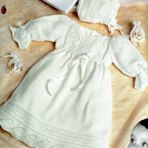 Christening Gown Bonnet 3-6 months & Shawl (24" x 30" ) Experienced Make ~  4 Ply Cotton  Knitting Pattern PDF Instant Download