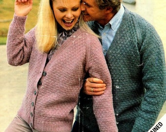 Basketweave Textured V Neck Raglan Cardigan Jacket Mens Womens 25-46" ~ DK 8ply Light Worsted pdf instant download DK Knitting Pattern