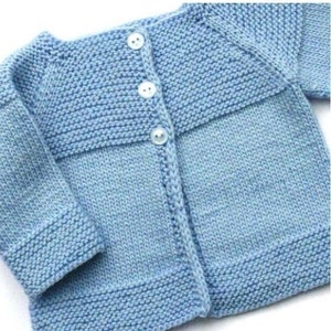 Baby Children’s Jacket Cardigan Garter Stitch Yoke Easy Stitches Newborn 0 -9 months ~ 3, 4 & DK 8 ply yarn pdf instant download