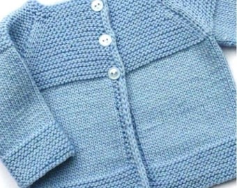 Baby Children’s Jacket Cardigan Garter Stitch Yoke Easy Stitches Newborn 0 -9 months ~ 3, 4 & DK 8 ply yarn pdf instant download