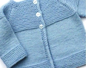 Baby Children’s Jacket Cardigan Garter Stitch Yoke Easy Stitches Newborn 0 -9 months ~ 3, 4 & DK 8 ply yarn pdf instant download