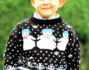 Baby Childrens Snowman Xmas Sweater 24" -30" ~ DK 8 Ply Worsted Knitting Pattern PDF Instant download