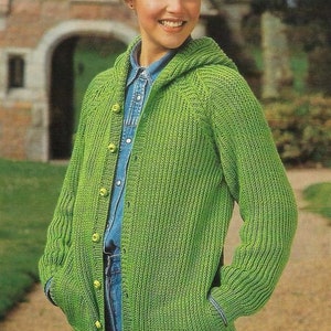 Easy Fisherman&#39;s Rib Jacket Cardigan Hood  Raglan Sleeve Pockets,  30&quot; - 40&quot; ~ DK  8 Ply Light Worsted Knitting Pattern PDF Instant Download