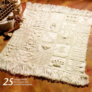 Sampler Afghan Blanket/Throw 25 Different Squares Heirloom ~ Aran Wool Knitting Pattern PDF Instant download