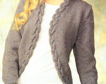 Easy Knit Womens Cable Edge Long Sleeve Bolero Cardigan  ~ DK 8 Ply Light Worsted 32" - 42" Knitting Pattern PDF Instant Download.