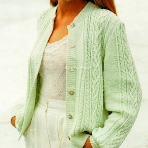 Womens Round Neck Cable Drop Sleeve Cardigan DK & Cotton DK 8ply Light Worsted pdf instant download DK Knitting Pattern