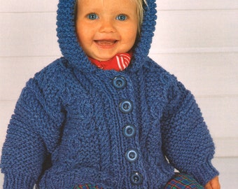 Baby/Childs Boy Girl Chunky Cable Jacket with Hood 18" - 24"Knitting Pattern PDF Instant download