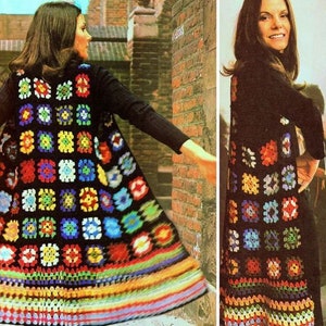 Granny Squares Boho Long Midi Waistcoat Vest Vintage 1970's Festival Hippie Retro 34 - 36"  DK 8 Ply Crochet Pattern PDF Instant Download.