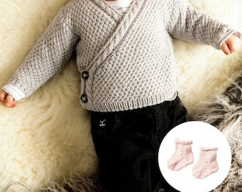 Baby Wrapover Cardigan Jacket Ballet Top Kimono & Socks ~ 0 - 6 months - DK 8 Ply PDF Instant download Knitting Pattern