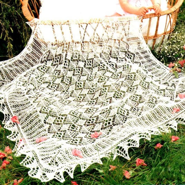 Delicate Lacy Trad. Shetland Christening Baby Shawl ~ 2 Ply ~  Knitting Pattern PDF Instant download