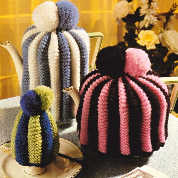 Vintage Striped Tea Coffee & Egg Cosy ~ DK  Knitting Pattern PDF Instant download