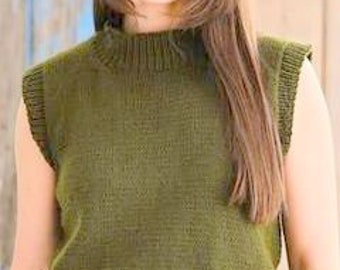 Easy Plain Womens Sweater Vest Round Neck Top Cap Sleeve Jumper Slipover 30"-62" DK 8 Ply Light Worsted Wool Knitting Pattern PDF download