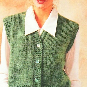 Easy Stocking Stitch V Neck Pockets Sleeveless Vest Waistcoat Gilet Womens 28" - 44" ~ Chunky 12 ply Knitting Pattern PDF Instant download