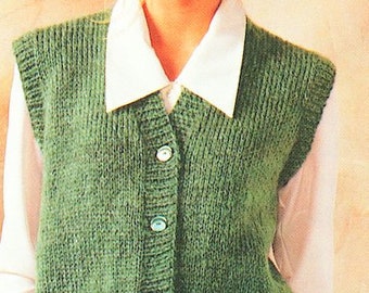 Easy Stocking Stitch V Neck Pockets Sleeveless Vest Waistcoat Gilet Womens 28" - 44" ~ Chunky 12 ply Knitting Pattern PDF Instant download