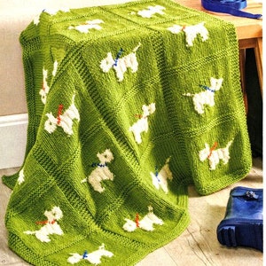 Dog Blanket Scottie Westie Motif ~ 82cm x 86cm ~ Chunky Wool Knitting Pattern PDF Instant download
