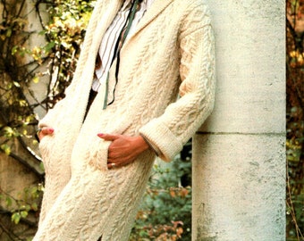 Womans Ladies Aran Coat Knitting Pattern - Rich Texture - Pockets & Side Vents - 34" - 38"  ~ Aran Knitting Pattern PDF Instant download