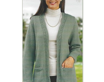 Easy V Neck Cardigan Jacket Edge to Edge Longline Optional Pockets Womens 32" - 50"  DK 8 Ply Light Worsted pdf Knitting Pattern download