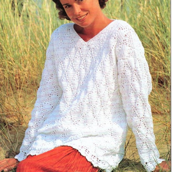 Woman's Crochet Sweater Top Tunic ~ 38" - 48" ~  DK 8 Ply Light Worsted ~ Crochet Pattern Instant PDF Download