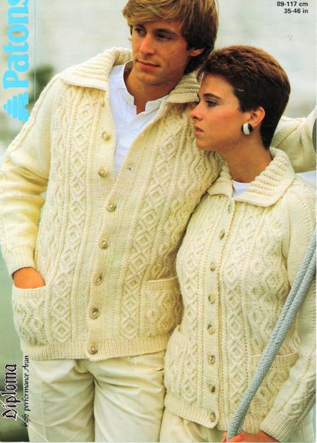 Classic Mens Womens Aran Raglan Traditional Cardigan- Collar