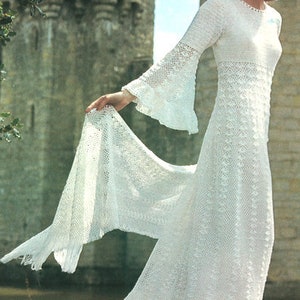 Fairytale Crochet Wedding Dress Wide Sleeves Cluster Border Fringed Stole 31" - 38"  ~ 2 Ply Crochet Pattern PDF Instant download