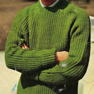 Mens Fishermans Rib Raglan Sweater Knitting Pattern pdf  36&quot;- 42&quot; DK 8 Ply Light Worsted  Knitting Pattern pdf instant download