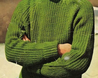 Mens Fishermans Rib Raglan Sweater Knitting Pattern Pdf 36