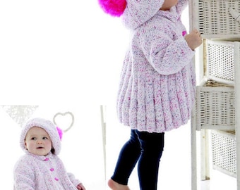 Baby Girls Swing Jacket Cardigan Coat Beret Hat Chenille Knitting Pattern Cupcake DK ( 8 ply ) 16 - 20 ins 0 - 12 mths Downloadable pdf