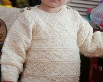 Baby Boys Girls Aran 10 Ply Textured Sweater Gansey Guernsey Style 12 - 28 months ~ Downloadable PDF Knitting Pattern