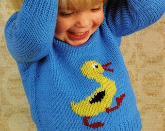 Sweater Baby Children Knitting Pattern Duck Chicken Bird Motif Picture Sweater 18" - 24"  8 Ply DK PDF Instant download