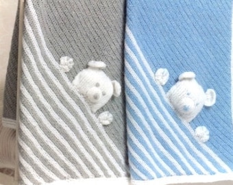 Easy Teddy Bear Blanket Stripe Baby Blanket DK 8 Ply Light Worsted Knitting Pattern PDF Instant Down load