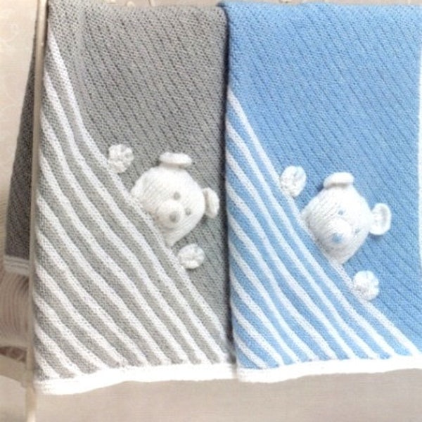 Easy Teddy Bear Blanket Stripe Baby Blanket DK 8 Ply Light Worsted Knitting Pattern PDF Instant Down load