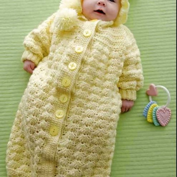 Baby Cocoon Bunting Sleeping Bag Pom Pom Hood Shell Pattern 0-6 months~Light Worsted DK Crochet Pattern PDF Instant Download