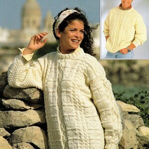 Patchwork Diamond & Anchor Motif Squares Drop Sleeve Crew Neck Sweater 30" - 44"  Aran 10 ply Worsted PDF Instant download Knitting Pattern