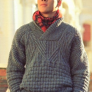 Mens Shawl Collar Basketweave Sweater 81cm - 97cm ~ Chunky 12 ply  Wool  Knitting Pattern PDF Instant Download