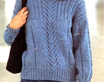 Womens Round Neck Cable Sweater Drop Sleeve Knitting Pattern 28" - 40" ~ DK 8 Ply Light Worsted PDF Instant download